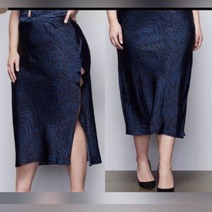 Good American Double Bar Bias Navy Blue Zebra Skirt 5x